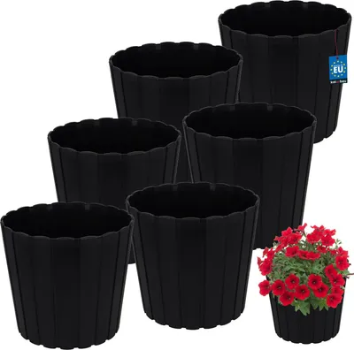 Image de KOTARBAU® Set de 6 pots de fleurs Pot de fleurs ⌀ 29 cm H : 27 cm Anthracite Pot de plantes en plastique pour plantes d'intérieur Pots de fleurs Grand extérieur Cache-pot Balcon Décoratif