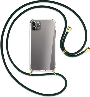 Produktbild von Handykette Backcover-Schutzhülle mit Band (Metall goldfarben) für Apple iPhone 11 Pro Max - dunkelgrün