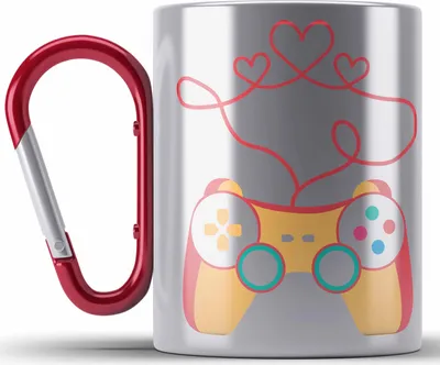 Produktbild von Trendation - Gamer Geschenk Valentinstag Geschenkidee Edelstahl Tasse Karabiner Freund Freundin Liebe Herz (Rot)