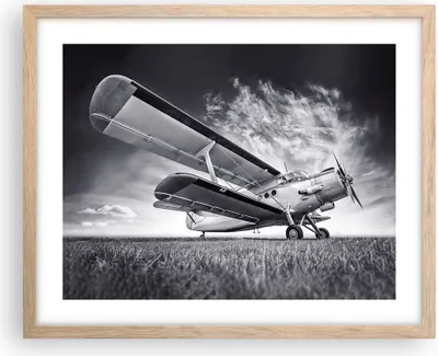 Produktbild von Gerahmtes Poster - Rahmen in heller Eiche - Flugzeug An-2 Schwarzweiß - 50x40 cm - Wand Bild - Wanddeko - Wandbilder - Wandposter - Bilderrahmen - Bilder - Kunstdruck - Wandbild - P2NAA50x40-4363