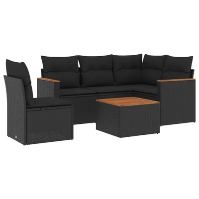 Produktbild von vidaXL 6-tlg. Garten-Sofagarnitur mit Kissen Schwarz Poly Rattan