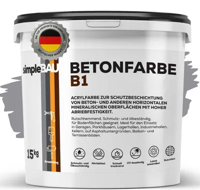 Produktbild von simpleBAU Betonfarbe B1 Grau 15 Kg, Garagenbodenbeschichtung, Betonfarbe Außen Frostsicher