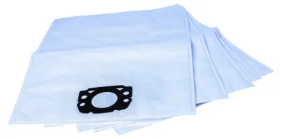 A stack of white vacuum cleaner bags with a black adapter piece on the top bag.