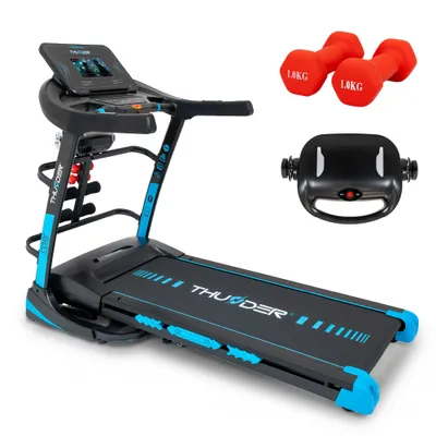 Zdjęcie produktu dla Bieżnia elektryczna THUNDER CORE-DS-TFT-BLACK 3,5 KM, 20 km/h, 22 poziomy nachylenia, ekran dotykowy TFT 10 cali, Bluetooth, składana