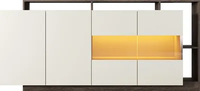 Produktbild von Sideboard mit 4 Türen & 4 Ablagefächern - Mit LED-Beleuchtung - Beige und Natur Dunkel - IDESIA