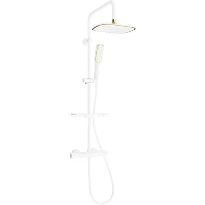 Obrázek produktu pro Mexen KT49 odkrytý sprchový set s dešťovou sprchovou hlavicí a termostatickou sprchovou baterií, Bílá/Zlatá - 771504993-25