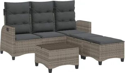 Produktbild von vidaXL 3-tlg. Garten-Sofagarnitur mit Kissen L-Form Grau Poly Rattan