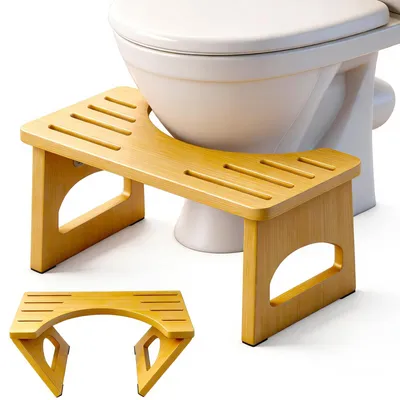 Image de Omgoods - Tabouret de toilette pliable en bois, forme en C