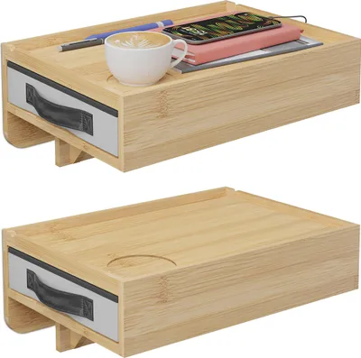 Produktbild von Relaxdays Nachttisch klemmbar, 2er Set, Bambus, HxBxT: 14 x 37 x 26,5 cm, Schublade, Bettablage zum Einhängen, natur
