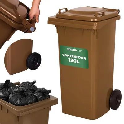 Imagen del producto de Contenedor de residuos con ruedas ICS GB2, 120 litros, marrón