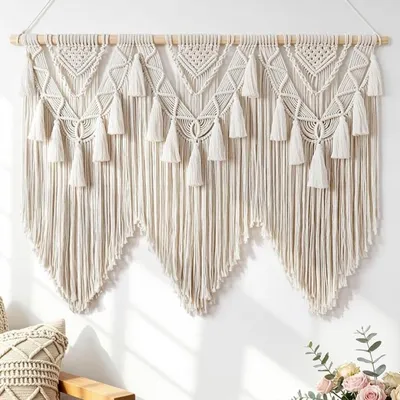 Produktbild von PromoHome® Großes Makramee-Wandbild beige - Boho Wanddeko mit Quasten - 108 cm