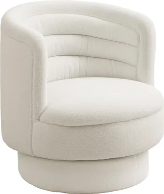 Produktbild von Drehbarer Polstersessel, Moderner Lounge-Sessel mit Kautschukholzrahmen, für Wohnzimmer, Schlafzimmer, Cremeweiß