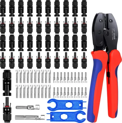 Produktbild von 20 Paar Solarstecker Crimpzange Set für 2.5/4/6mm² Solarpanel Kabel, Männlich/Weiblich Photovoltaik Solarpanel Stecker Steckverbinder, Solarpanel Kabel Stecker mit Schraubenschlüssel-43pcs