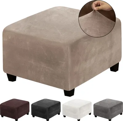 Zdjęcie produktu dla Pokrowiec na taboret elastyczny pokrowiec na otomana pokrowiec na kwadratowy podnóżek slipcover pokrowiec na taboret aksamitny pokrowiec jasnobrązowy, rozmiar: L