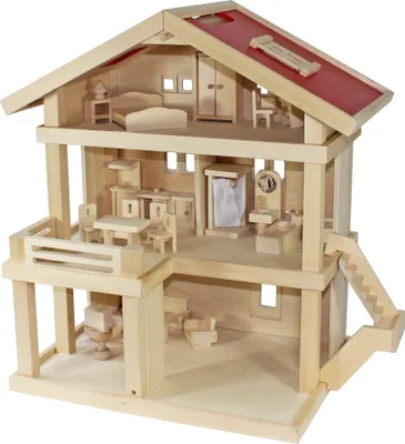 Immagine prodotto di Villa Freda casa delle bambole villa cittadina + mobili casa delle bambole 26 pezzi in legno 3 piani Maniglia di trasporto 46 x 35 x