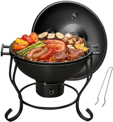 Productafbeelding van Houtskoolgrill met Instelbare Ventilator, Draagbare Campinggrill 45,7 cm, Kleine Tafelgrill met Deksel voor Tuin, Camping, Tailgates en