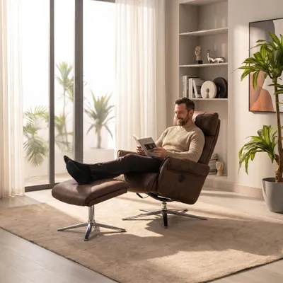Produktbild von Happy Home elektrisch verstellbarer Relaxsessel mit Hocker und USB Ladefunktion braun