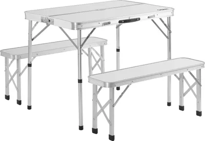 Produktbild von CASARIA® Klapptisch Wetterfest Höhenverstellbar Campingtisch mit Bänken Gartentisch Falttisch 90x60cm Klappbar leicht transportabel 4 Personen Weiß