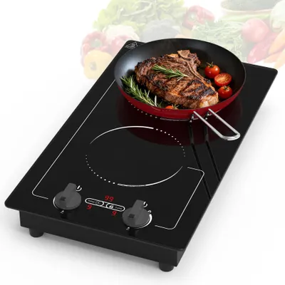 Doppel-Induktionskochplatte 3000W, 2 Zonen, 9 Stufen, Timer, Schwarz