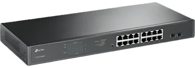 Produktbild von TP-Link 16-Port-Gigabit-Easy-Smart-PoE+-Switch mit 2 SFP-Slots, Managed, L2, Gigabit Ethernet (10/100/1000), Power over Ethernet (PoE), Rack-Einbau, 1U