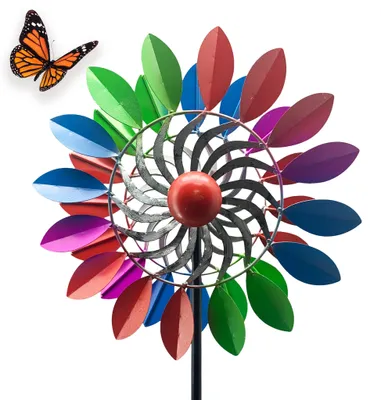 Produktbild von Großes Windrad 130 cm, wetterfeste Frühlings Gartendeko Blätterform
