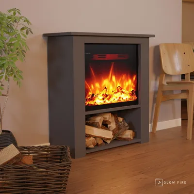 Produktbild von Glow Fire Elektrokamin 'Thebe' | LED Standkamin in grau mit Heizung (1500 W) | HxBxT: 85x86x30 cm
