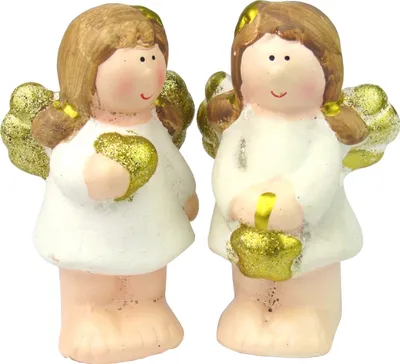 Produktbild von Weihnachtsengel - Weihnachtsdeko - 2er Set aus Keramik, Handbemalt (Engel mit Herz und Stern)