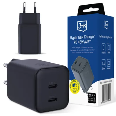 Immagine prodotto di 3mk Hyper GaN Charger Caricabatterie USB C PD 45W QC4+ Nero