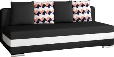 Produktbild von Sofa mit Schlaffunktion und Bettkasten, Couch für Wohnzimmer, Schlafsofa Federkern Sofagarnitur Polstersofa Wohnlandschaft mit Bettfunktion - Walia (Schwarz+Weiß (Sawana 14+Soft 17+Zigzag60))