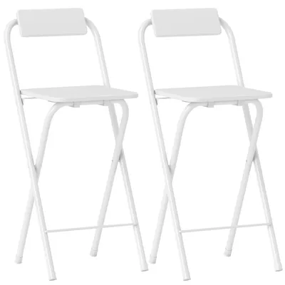 Produktbild von Barhocker 2er Set, Klappbar Barstuhl mit Stahlgestell, Lehne, Fußstütze Tresenhocker für Küche 37 x 45 x 87 cm Weiß
