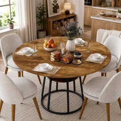 Imagen del producto de Mesa redonda con tablero extensible, ideal para comedor, para 4-6 personas