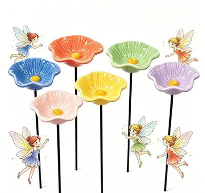 Produktbild von Blumen-Bienen-Trinkstation,Garten-Insekten-Trinker,Blumenstecker,Garten-Deko, Futterstation, Honigspender, für Außenbereich,Garten,Terrasse (6 Stück)