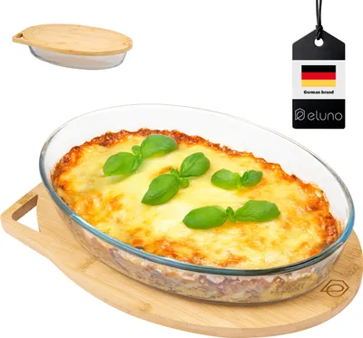Immagine prodotto di casseruola in vetro eluno con coperchio in bambù, vassoio da 3 litri, ovale