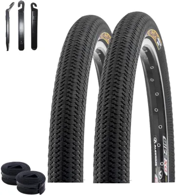 Immagine prodotto di 2 pneumatici per bicicletta Kenda Kiniption K-1016, misura 20 x 2,10 (54-406), colore nero + 2 camere d'aria compatibili, inclusi levagomme