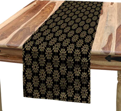 Obrázek produktu pro ABAKUHAUS Zimní ubrus, moderní umění, abstraktní motiv Vánoce, dekorativní vzor sněhových vloček, 40 x 180 cm, černá pastelová žlutá