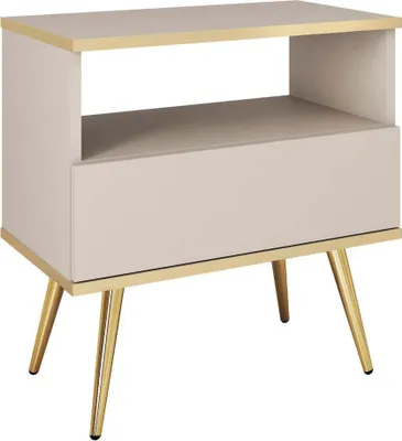 Imagen del producto de Mesa de noche FURNLUX, color beige dorado, 54 cm / Color principal: Beige / Dimensiones: 54 x 39 x 59 cm