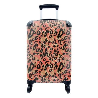 Produktbild von MuchoWow® Koffer Handgepäck Trolley Rollkoffer Kleine Reisekoffer mit 4 Rollen - Pantherdruck - Rosa - Gold - Cabin Size < 55x40x23 cm & 55x40x20 cm - Fotokoffer - Kabinenkoffer - Boardgepäck - Reise-Box - Reisekoffer - Reisegepäck - Koffer mit Bild - Trolley für Kinder