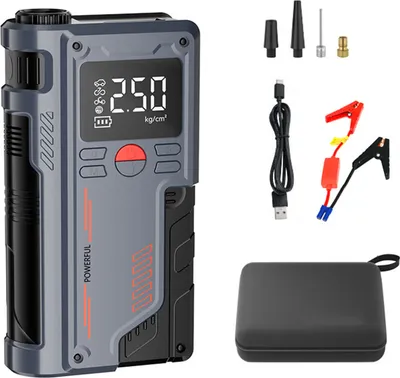 Zdjęcie produktu dla 14,8 V akumulatorowa pompa powietrza do awaryjnego rozrusznika samochodowego, power bank, szczyt 1000 A, 10000 mAh, do 4,0 l benzyny/2,5 l oleju napędowego, z latarką LED Tryby normalny/SOS