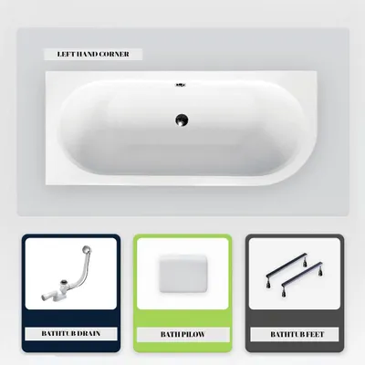 Produktbild von Asymmetrische Badewanne - 150 x 75 cm - Links - ohne Verkleidung - mit Füßen - Kopfstütze - Ablaufgarnitur Chrom - AVITA