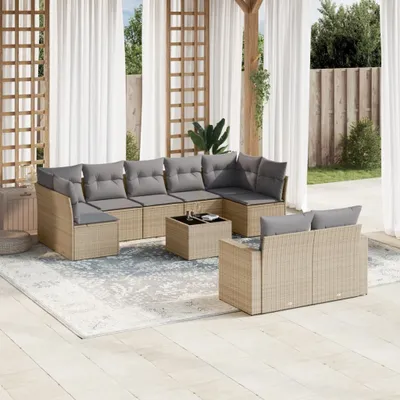 Produktbild von 10-tlg. Garten-Sofagarnitur mit Kissen Beige Poly Rattan 3219419