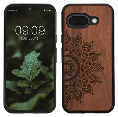 Produktbild von kwmobile Handyhülle für Google Pixel 9a Hülle Holz - Case mit TPU Bumper - Stoßfestes Hardcase - Schutzhülle Cover in Dunkelbraun