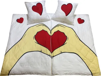 A bedding set with a heart design.