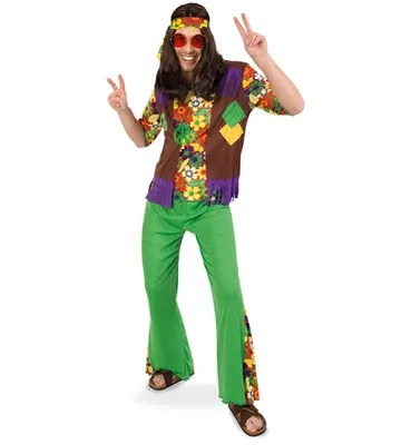 Produktbild von Hippie Boy zweiteiliges Hippiekostüm Flower-Power-Outfit Hippie-Stirnband (L)