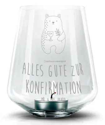 Produktbild von Mr. & Mrs. Panda Laterne Bär Konfirmation - Transparent - Geschenk, Evangelisch, Gottesdienst, Kirche, Glas Windlicht, Teelichthalter, kerzenhalter, Teddy, mit gravur