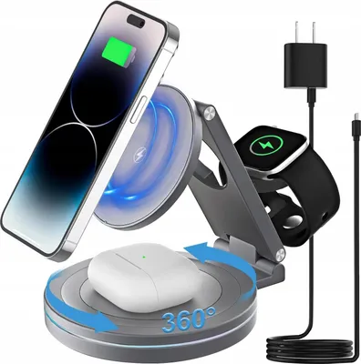 Image de CHARGEUR INDUCTIF SANS FIL STATION DE DOCKING 3-en-1 ROTATION A 360° 20W