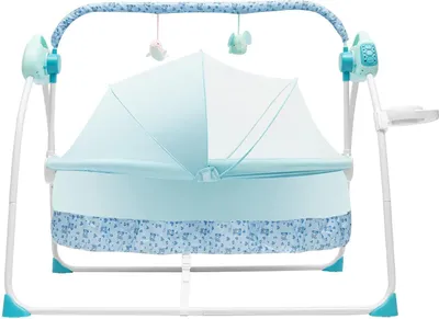 Obrázek produktu pro Kolébka pro miminka – houpací postýlka – automatické houpání – 5 stupňů – hudba – s rámem a košíkem – 0–18 měsíců – modrá