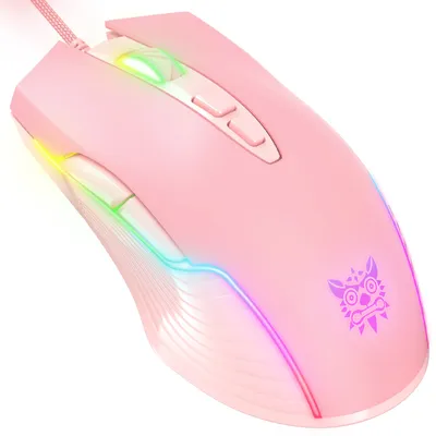 Image de ONIKUMA CW905 Souris de jeu RGB,5 DPI réglables jusqu'à 3600, Souris ergonomique pour PC portable avec 7 boutons pour Windows Vista Linux, Rose