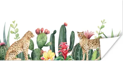 Produktbild von MuchoWow® Poster Leopard - Pflanzen - Aquarell - Mädchen - Kinder - Jungen - Kinder 40x20 cm - Poster für die Wand - Poster Schlafzimmer