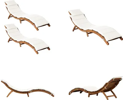 Immagine prodotto di vidaXL Lettini prendisole con cuscini 2 pz. Legno massiccio di acacia bianco crema - Lettino - Lettini - Mobili da giardino - Mobili da esterno