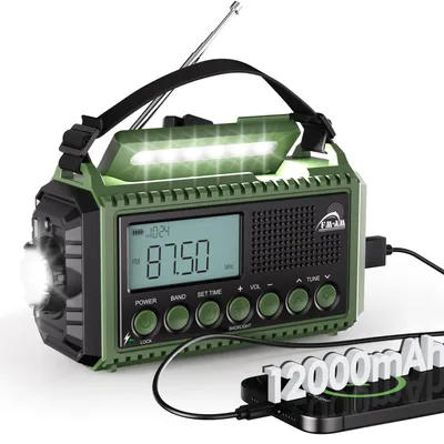 Productafbeelding van Zwengelradio met 12000 mAh powerbank, AM/FM/SW, zaklamp en SOS-alarm